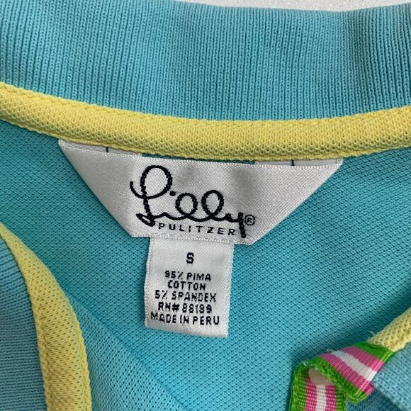 Lilly Pulitzer Shirt Womens S Small Aqua Polo Stretch Slit Hem Cap Sleeve *READ - Picture 7 of 12